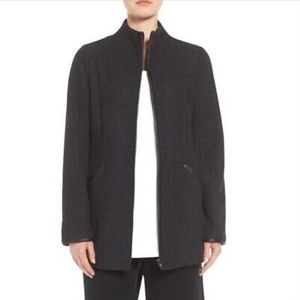 EILEEN Fisher Wool Blend Leather Trim Jacket, Size Large